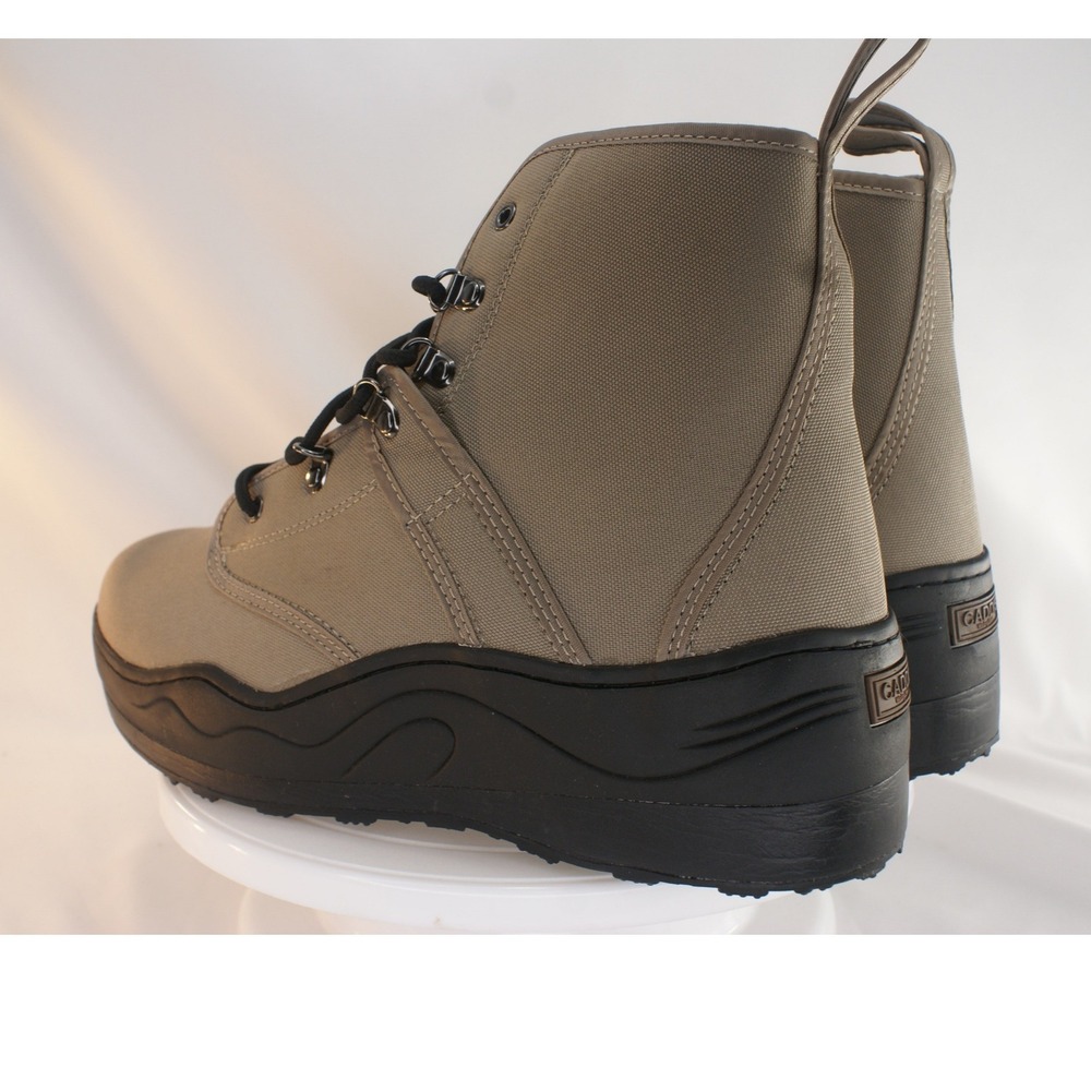 Caddis Wading Shoes Mens Tan Canvas High Top Fishing Boots Black Rubber Sole 10 - Picture 4 of 16